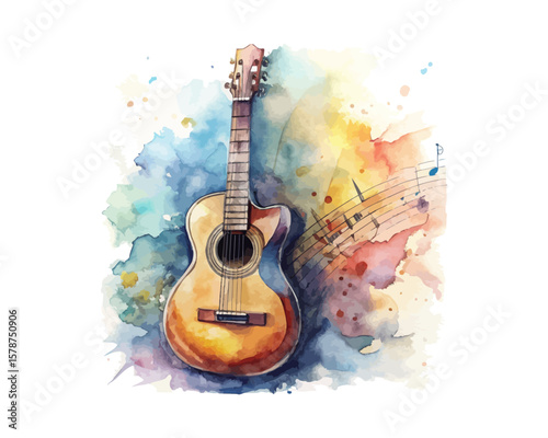 watercolor Guitar Music vector illustration isolated on white background
