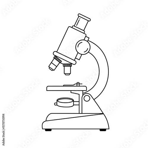 Simple, outlined illustration of a vintage microscope.