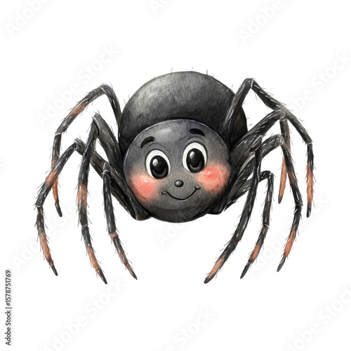 A cartoonish black spider on transparent Background