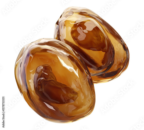 Two small brown shells with a brown liquid inside