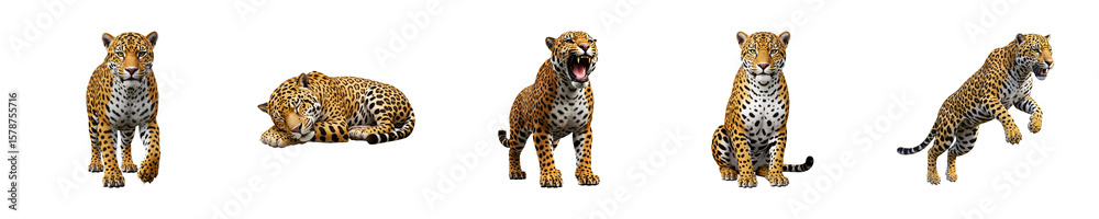 Fototapeta premium 3D Jaguar – Hyper-Realistic Wild Cat Render – Transparent PNG Set