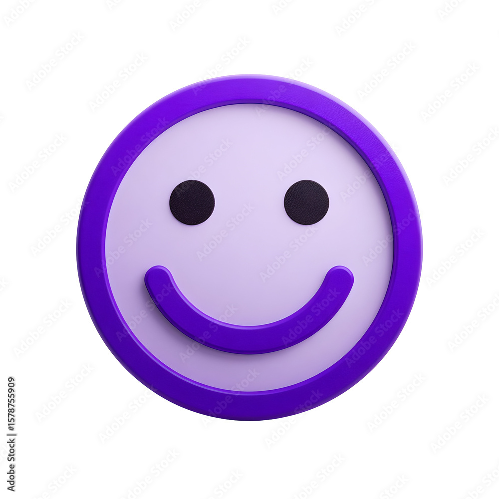 Fototapeta premium Purple 3D Smiley Face Icon on Transparent Background