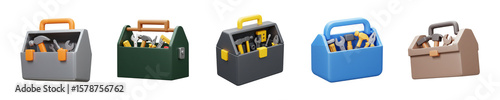 3D Toolbox Icon with Tools – Open Lid Design PNG Set

