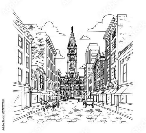 Line Art of Main Street, Philadelphia