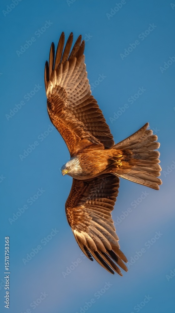 Fototapeta premium Majestic Red Kite Gliding Gracefully Through Clear Blue Sky in Natural Habitat