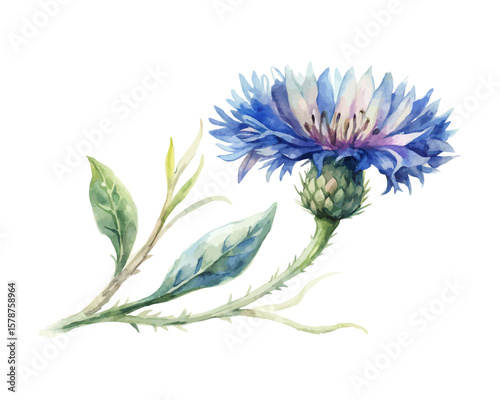 watercolor Cornflower branch vector illustration isolated on white background