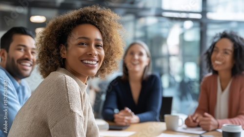 会議で笑顔を見せる多国籍なビジネスチーム | Multinational business team smiling in a meeting
