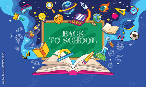 Fun back to school supplies template background illustration