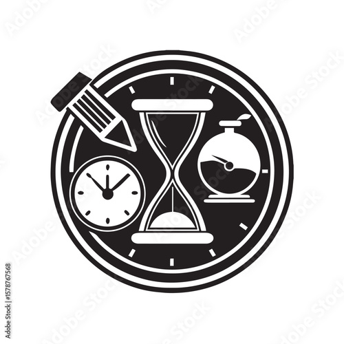 Vector illustration of an antique sandglass icon, symbolizing business time and countdown