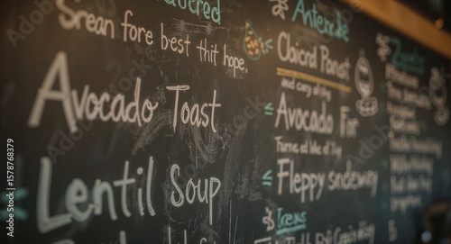 Wallpaper Mural Close up of a chalkboard menu with avocado toast lentil soup and other food items listed on it Torontodigital.ca