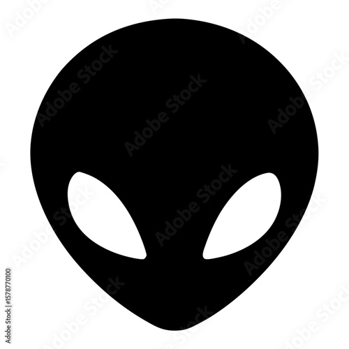 Simple black and white depiction of an alien head and face