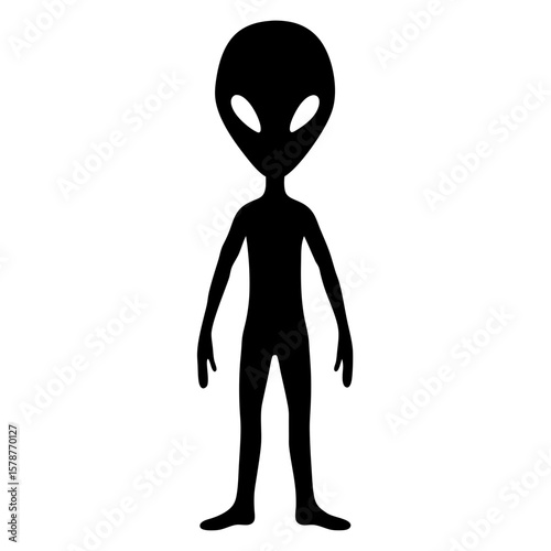 Extraterrestrial Silhouette Alien Icon with Large Eyes and Thin Body