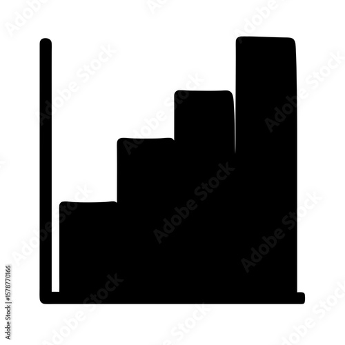 Stylized black and white bar graph depicting upward progression and growth