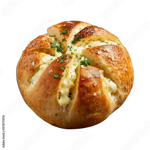 a freshly baked Korean cream cheese garlic bread on transparent background