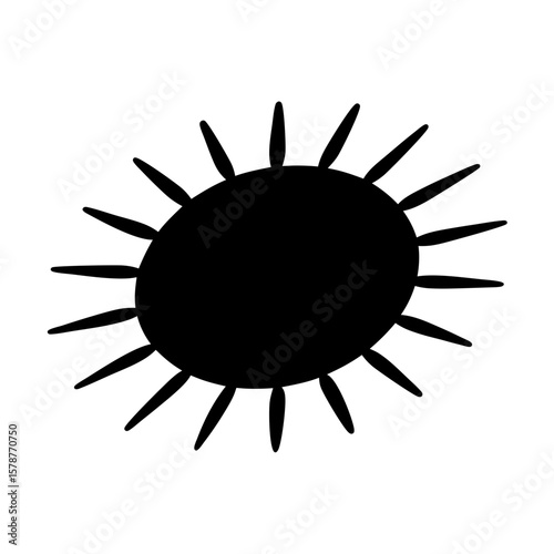 Stylized vector illustration of a black sun with sharp rays of light