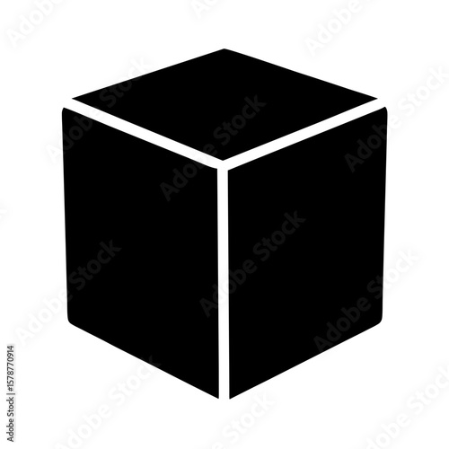 Geometric solid shape cube icon graphic design in solid black color