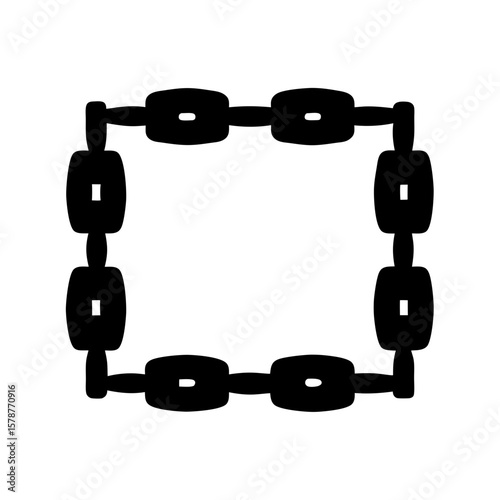 Black Chain Link Icon, A black silhouette of interconnected chain links forming a square shape, symbolizing strength or connection.
