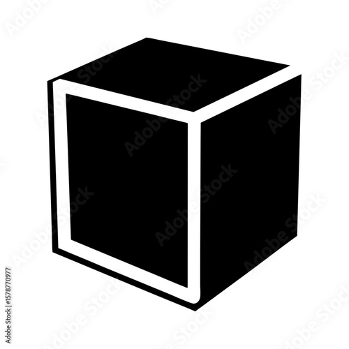 Geometric black cube illustration with white border for graphic design use