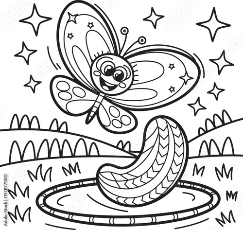 butterfly flying in nature line art design illustration premium quality