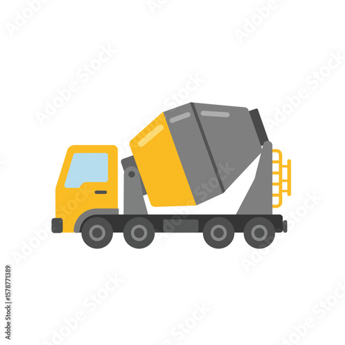 A yellow cement mixer truck illustration, a vital vehicle for construction projects, transporting building materials to sites.