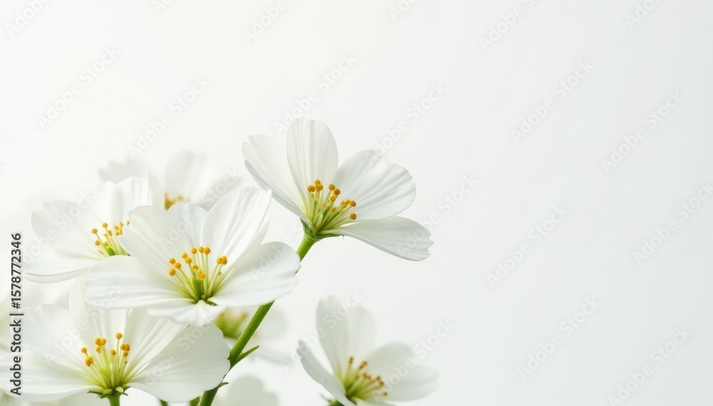 Fototapeta premium Delicate white gypsophila blossoms, close-up on pure white background , elegance, invitation, white