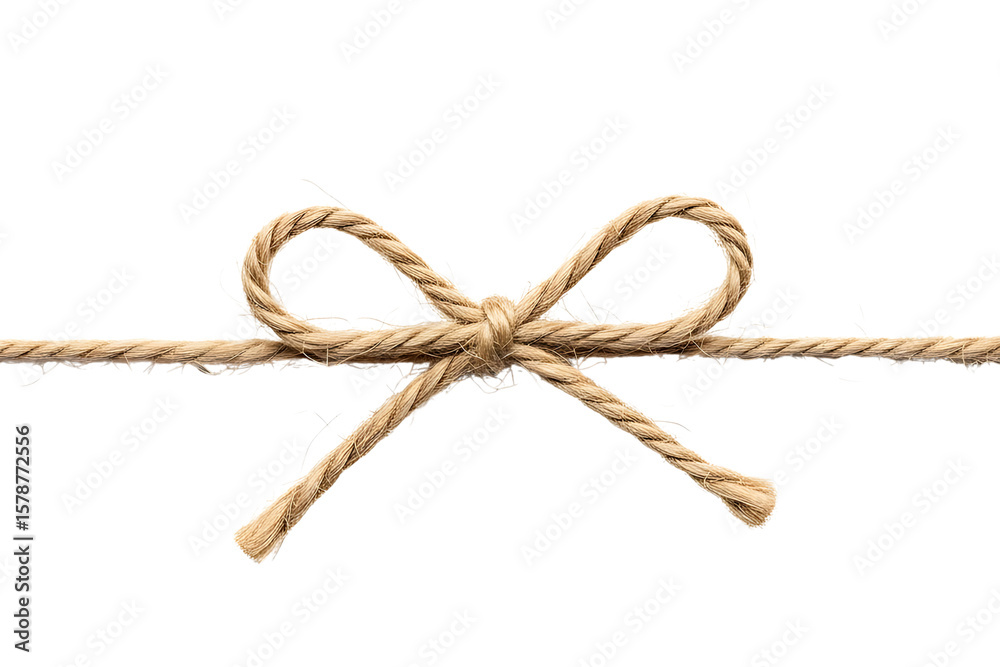 A bow made of twine tied on a string isolated on transparent background A bow made of twine tied on a string isolated on transparent background