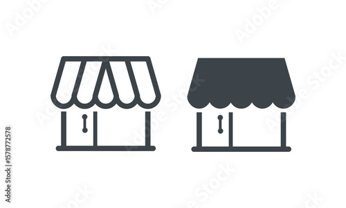 Modern Minimalist Shop Storefront Icons Set, Outline and Solid Vector Illustrations for E-commerce, Retail, Marketplace, and Business Websites & Apps
