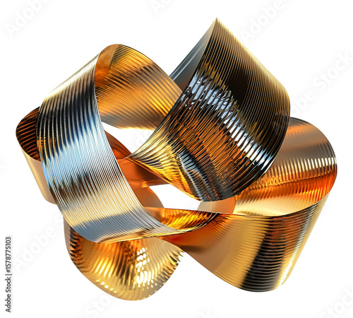 A gold and silver ribbon is twisted and curled into a spiral shape