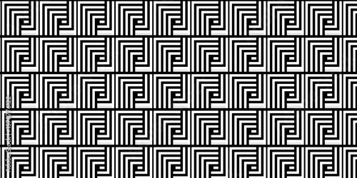 Minimal black square line Seamless geometric pattern with shapes. Decoration and maze ornament square wall tile.	