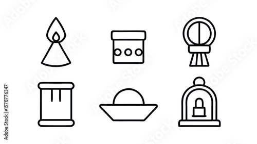 Minimalist Line Art Icons of Beauty and Self Care Products on White
