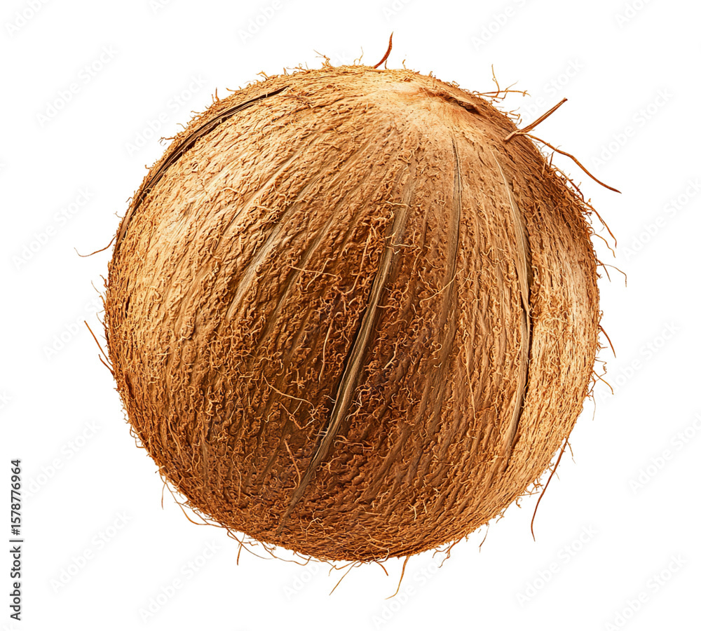 A large brown coconut with a white background A large brown coconut with a white background