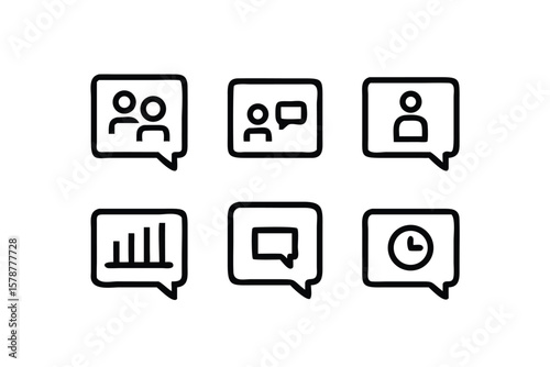 Communication Icons in Speech Bubbles Representing People Chat Profile Statistics and Time