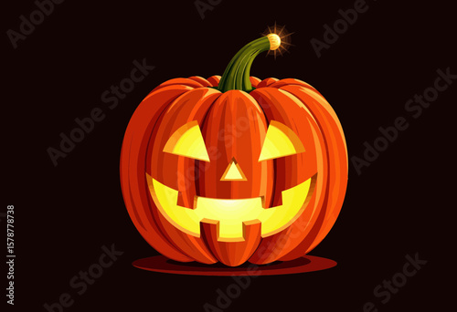Pumpkin lantern glowing for Halloween on dark background  