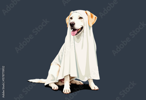 Cartoon seal waving while covered with a white blanket on blue background  