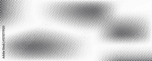 Grunge halftone gradient background. Faded grit noise texture. White and black sand wallpaper. Retro pixelated backdrop. Anime or manga style comic overlay. Vector graphic design textured template