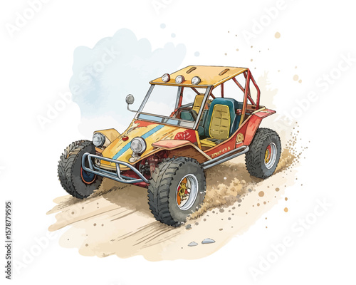 watercolor A Sand Buggy vector illustration isolated on white background