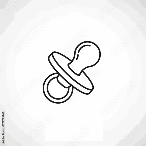 Simple black and white line art illustration of a baby pacifier.