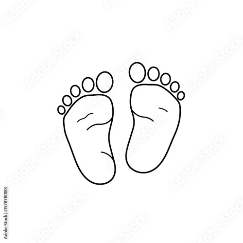 Simple black and white outline drawing of two baby feet.
