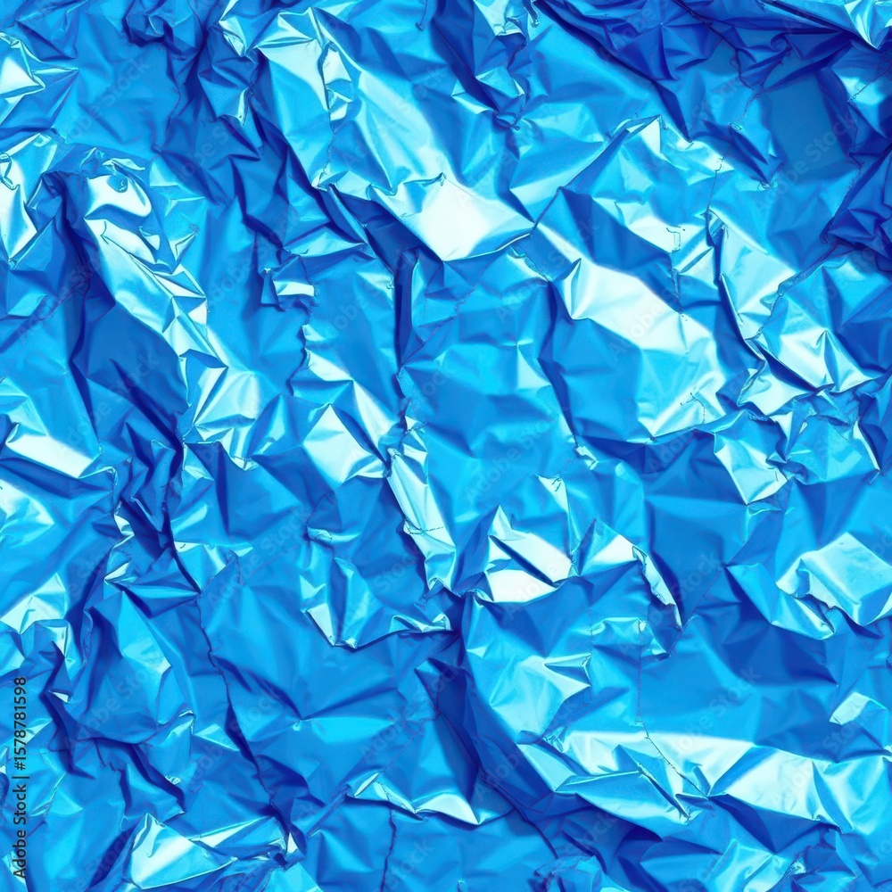 Obraz premium Abstract blue metallic foil, crumpled texture with highlights and shadows, photo, metallic, shiny