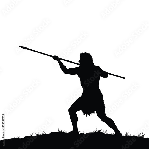 Silhouette of an early man hunting with a spear