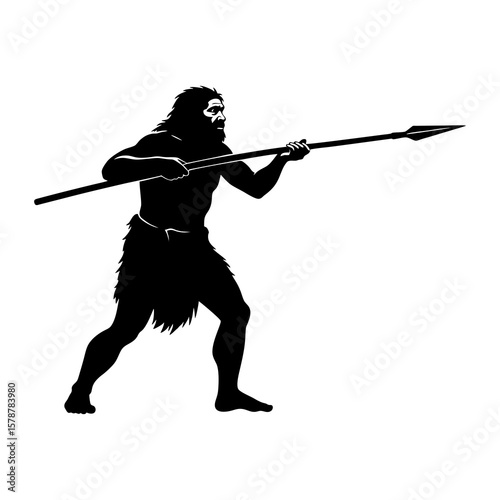 Silhouette of an early man hunting with a spear