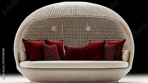 Wicker sofa with cushions in a modern interior setting