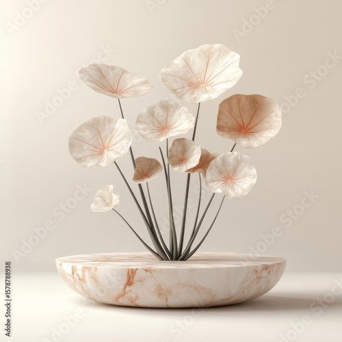 Elegant arrangement of delicate flowers in bowl.