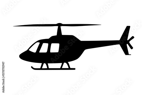 Silhouette of a Helicopter in Flight, Black Color Isolated on White Background