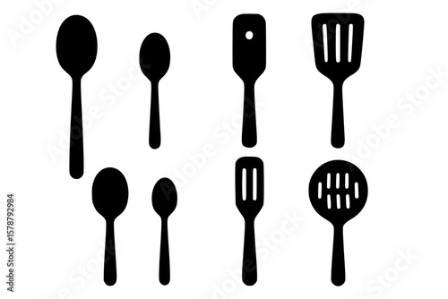 Silhouettes of Kitchen Utensils on a white background