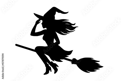 Silhouette of a Witch Flying on a Broomstick