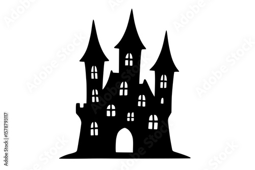 Silhouette of a Spooky Castle with Towering Spires