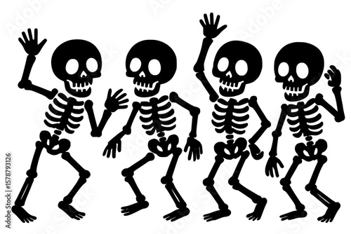 Playful Skeleton Silhouettes Dancing Together