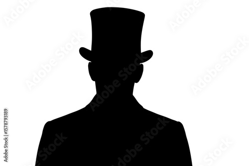 Silhouette of a man in a top hat, black color isolated on a white background