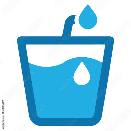 Blue glass with water and falling water drops icon representing hydration